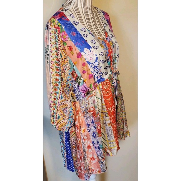 Johnny Was Anora Silk tunic top Colorful Drawstring Adjustable Oversize Summer - Picture 3 of 13